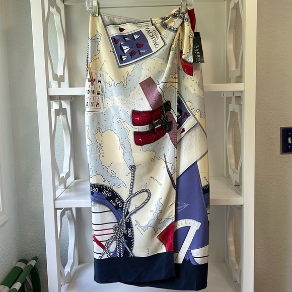 Ralph Lauren Dresses & Skirts - NWT Lauren Ralph Lauren 100% Silk Nautical Yachting Wrap Skirt Vintage Size 8
